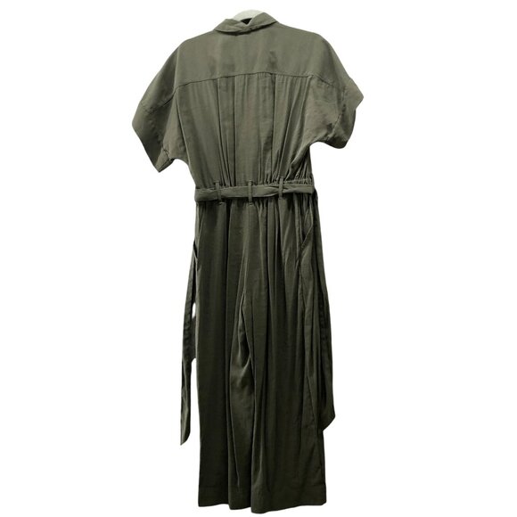 H&M Wide Leg Utility Jumpsuit Womens 6 Army Green Tie Waist Short Sleeve - Picture 2 of 11